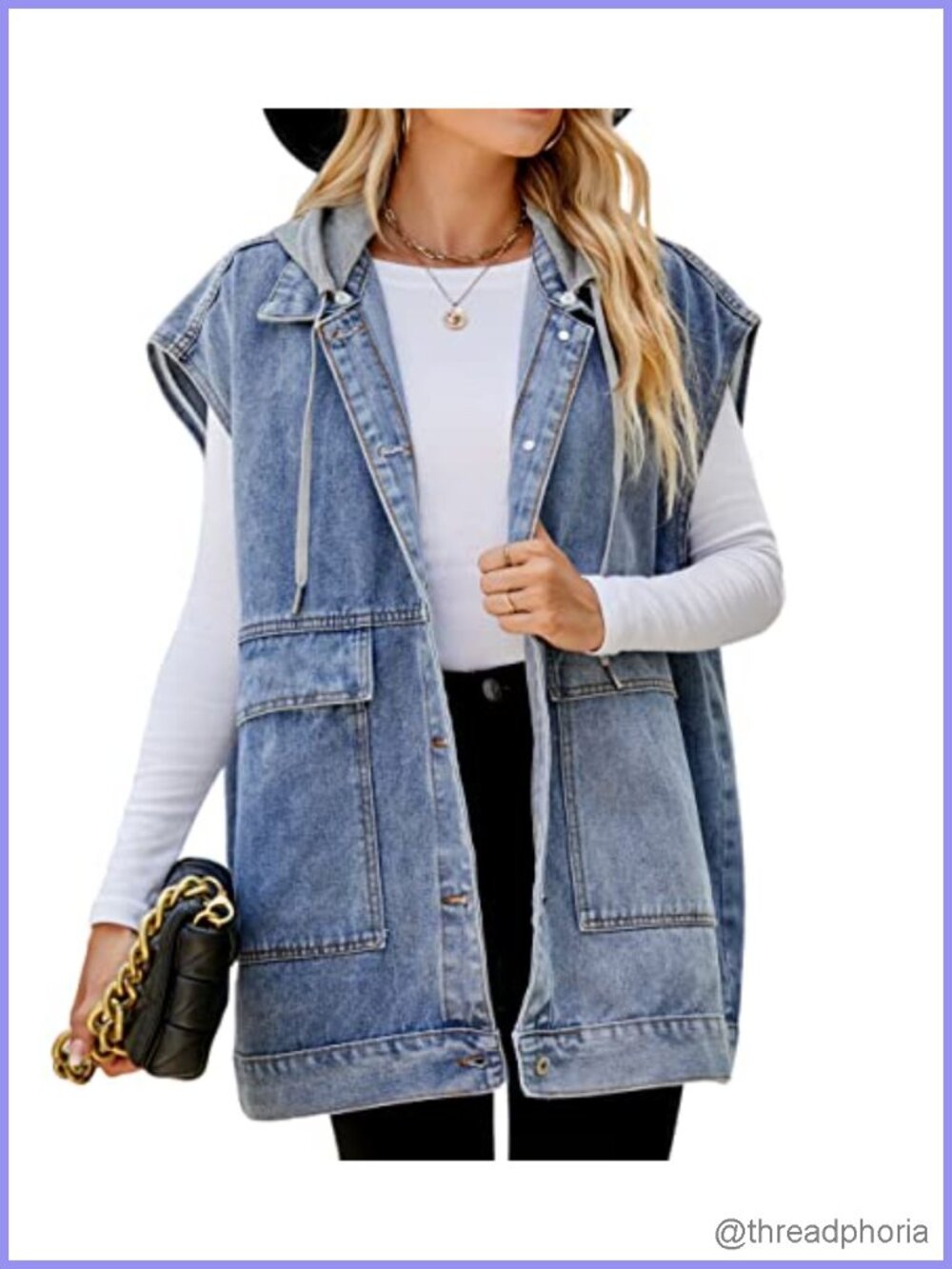 Women's Oversized Distressed Denim Vest Sleeveless Casual Layering with Pockets